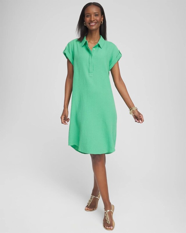 Gauze Roll Tab Sleeve Dress
